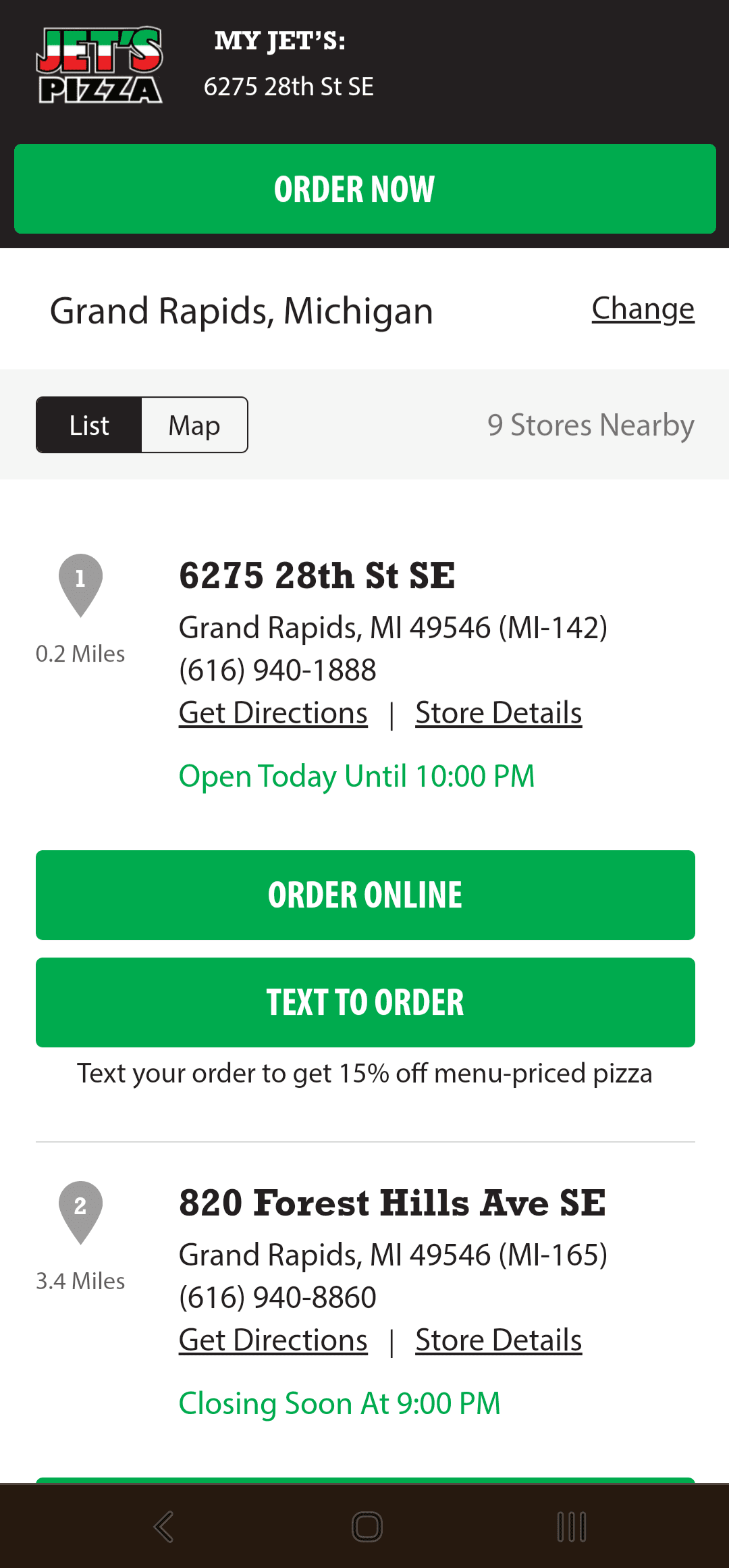 Jet's Pizza Locations List Mobile screenshot