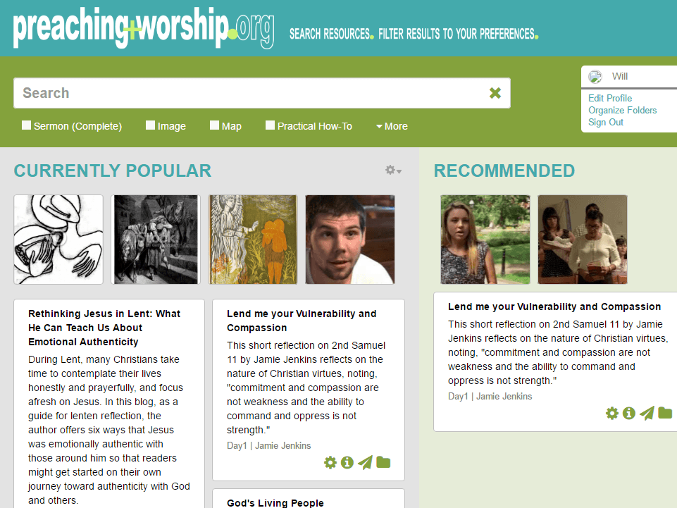 Screenshot of old Preaching and Worship homepage