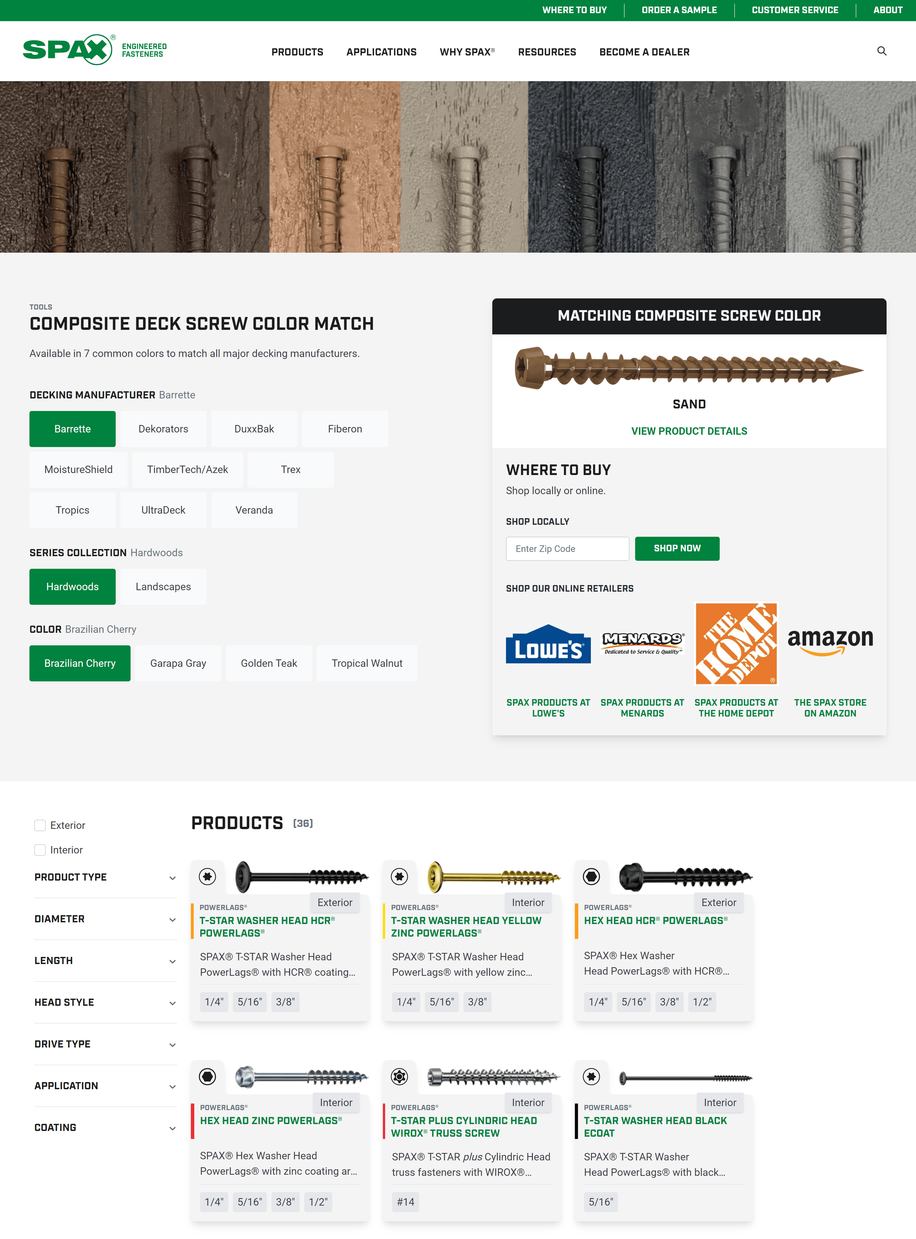 Spax fastener color match tool screenshot
